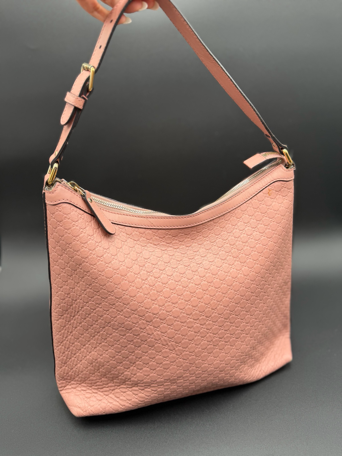 Gucci Leather Hobo Micro Monogram Shoulder Bag