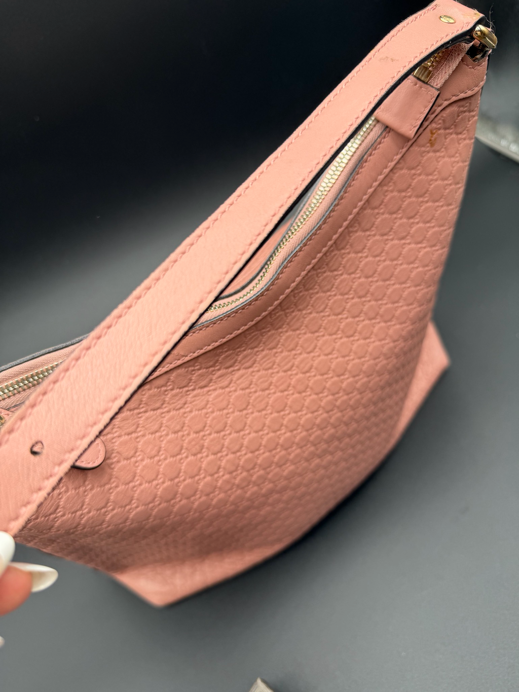 Gucci Leather Hobo Micro Monogram Shoulder Bag