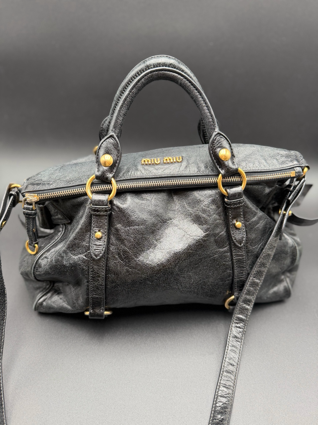 Miumiu Vitello Lux Bow Crossbody Messenger Bag