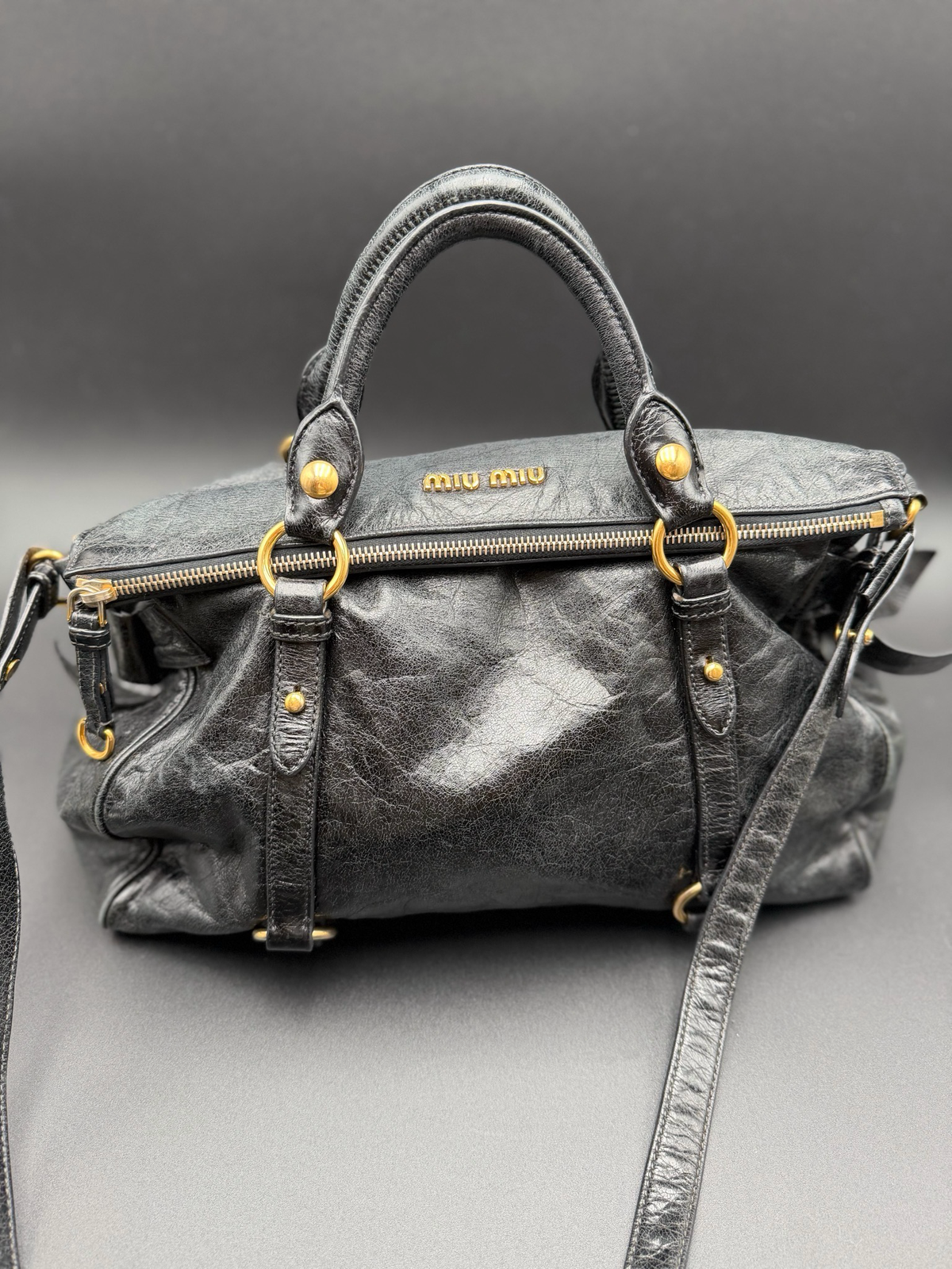 Miumiu Vitello Lux Bow Crossbody Messenger Bag