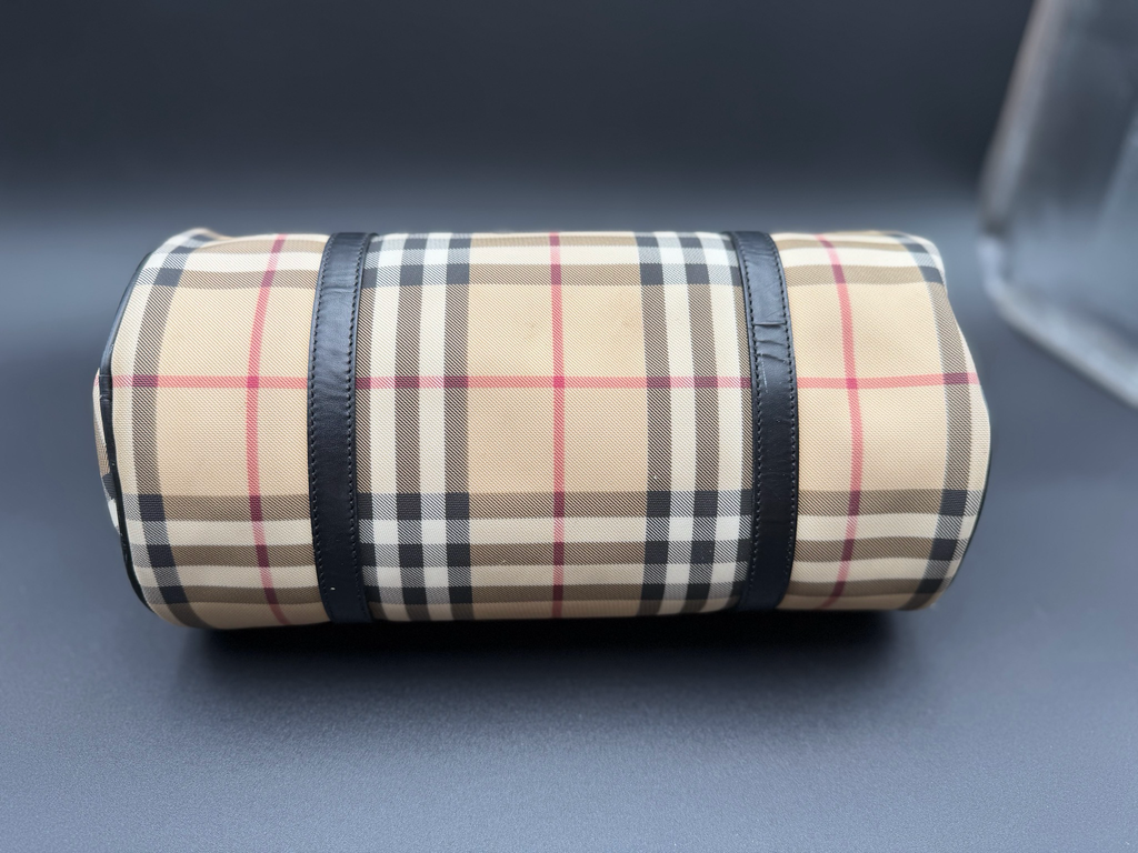 Burberry Haymarket Check Boston Barrel Tote Shoulder Bag