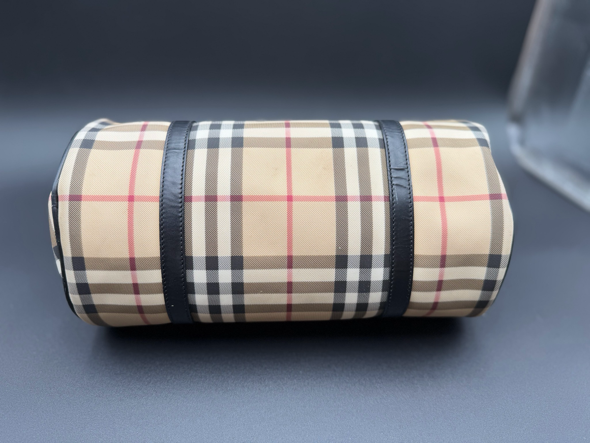 Burberry Haymarket Check Boston Barrel Tote Shoulder Bag