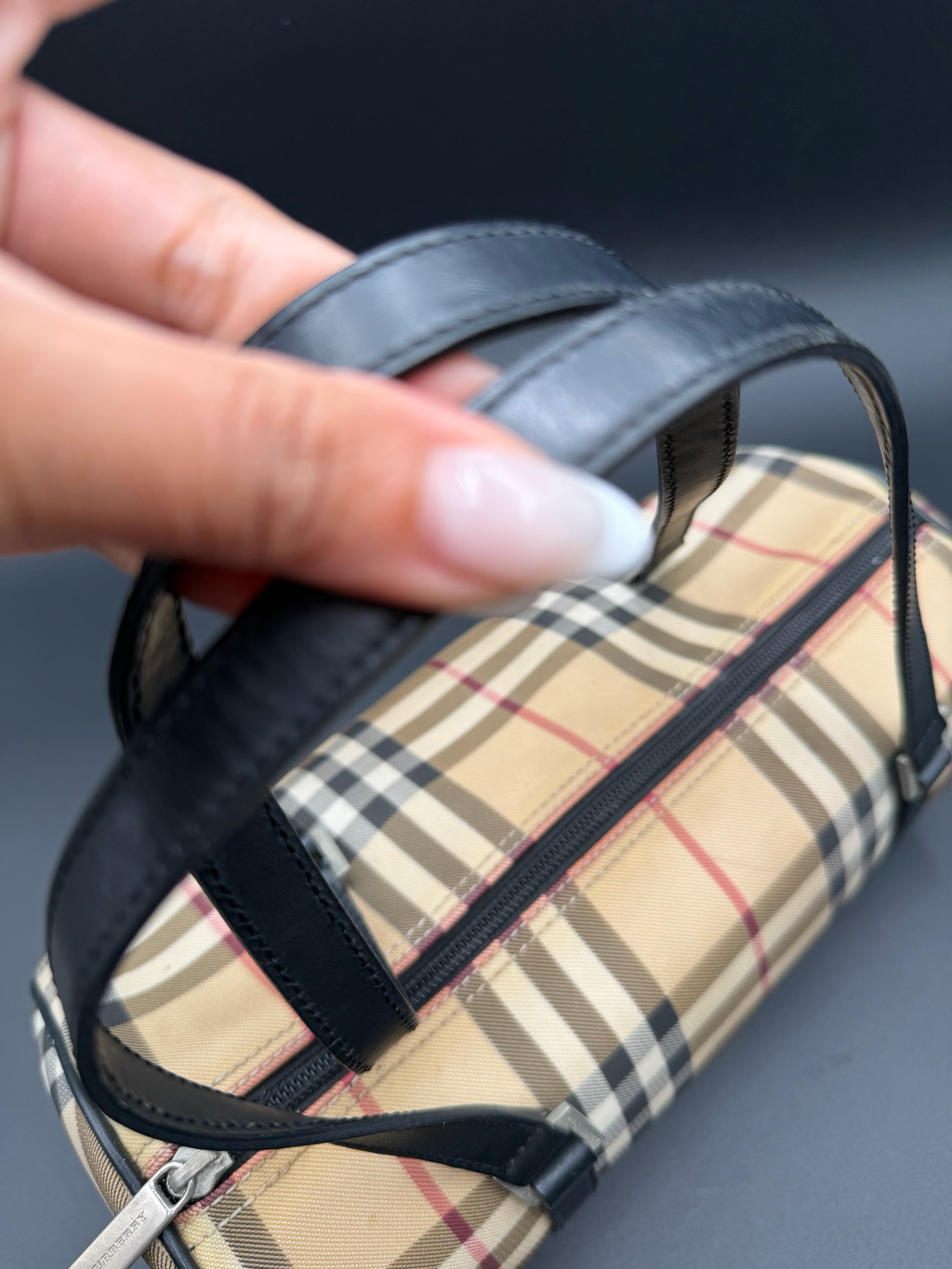 Burberry Haymarket Check Boston Barrel Tote Shoulder Bag
