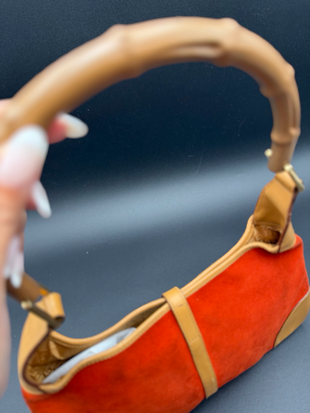 Gucci Jackie Suede Red Bamboo Strap Hobo Shoulder