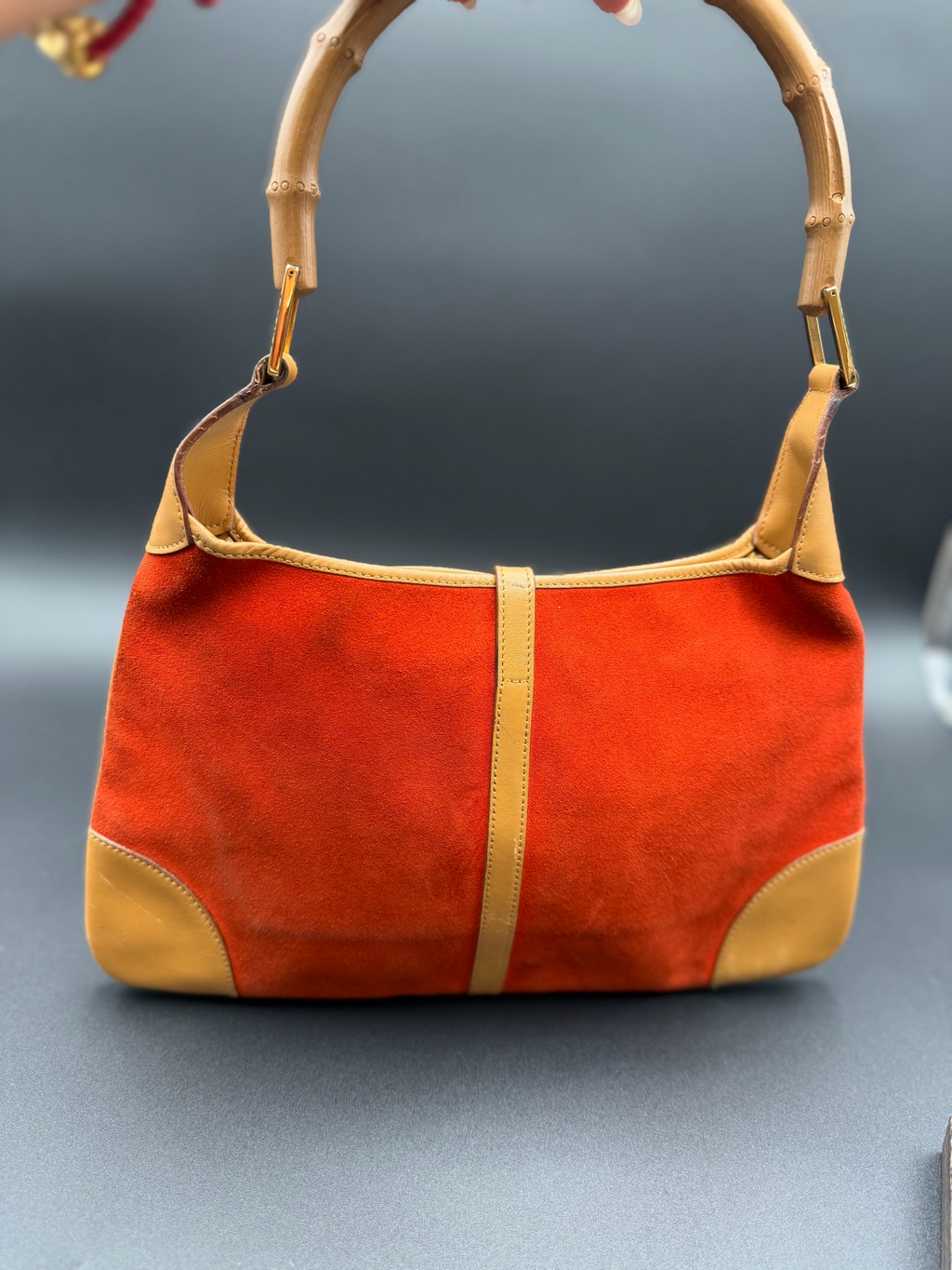 Gucci Jackie Suede Red Bamboo Strap Hobo Shoulder
