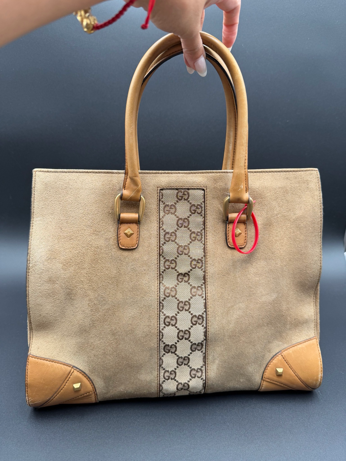 Gucci Nailhead Suede Tote Shoulder