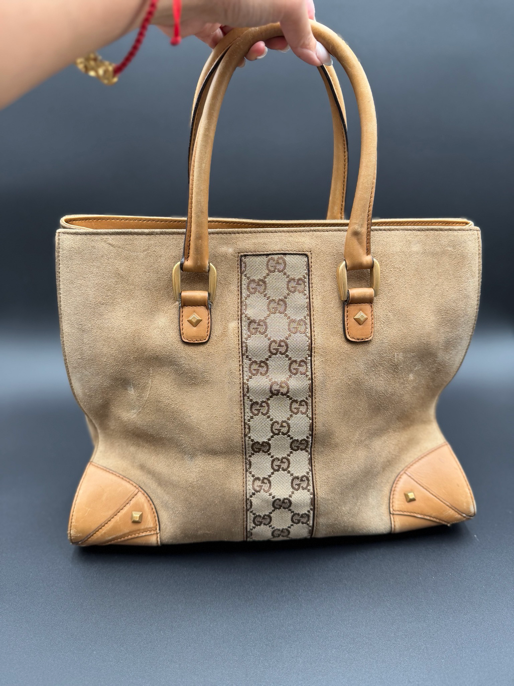 Gucci Nailhead Suede Tote Shoulder