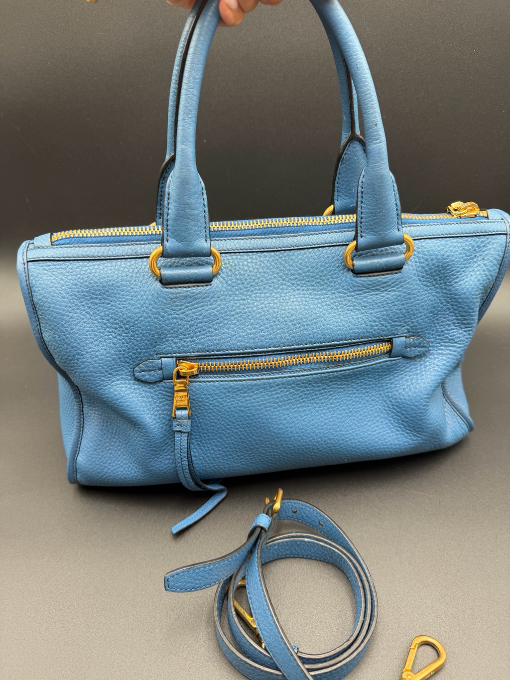 Prada Vitello Daino Crossbody Messenger Sling Cobalto