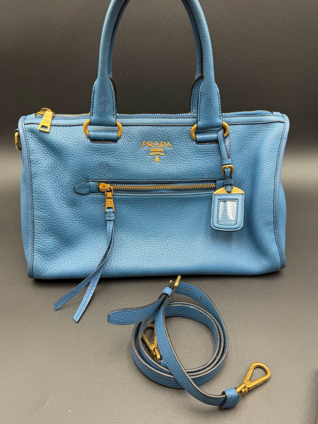 Prada Vitello Daino Crossbody Messenger Sling Cobalto