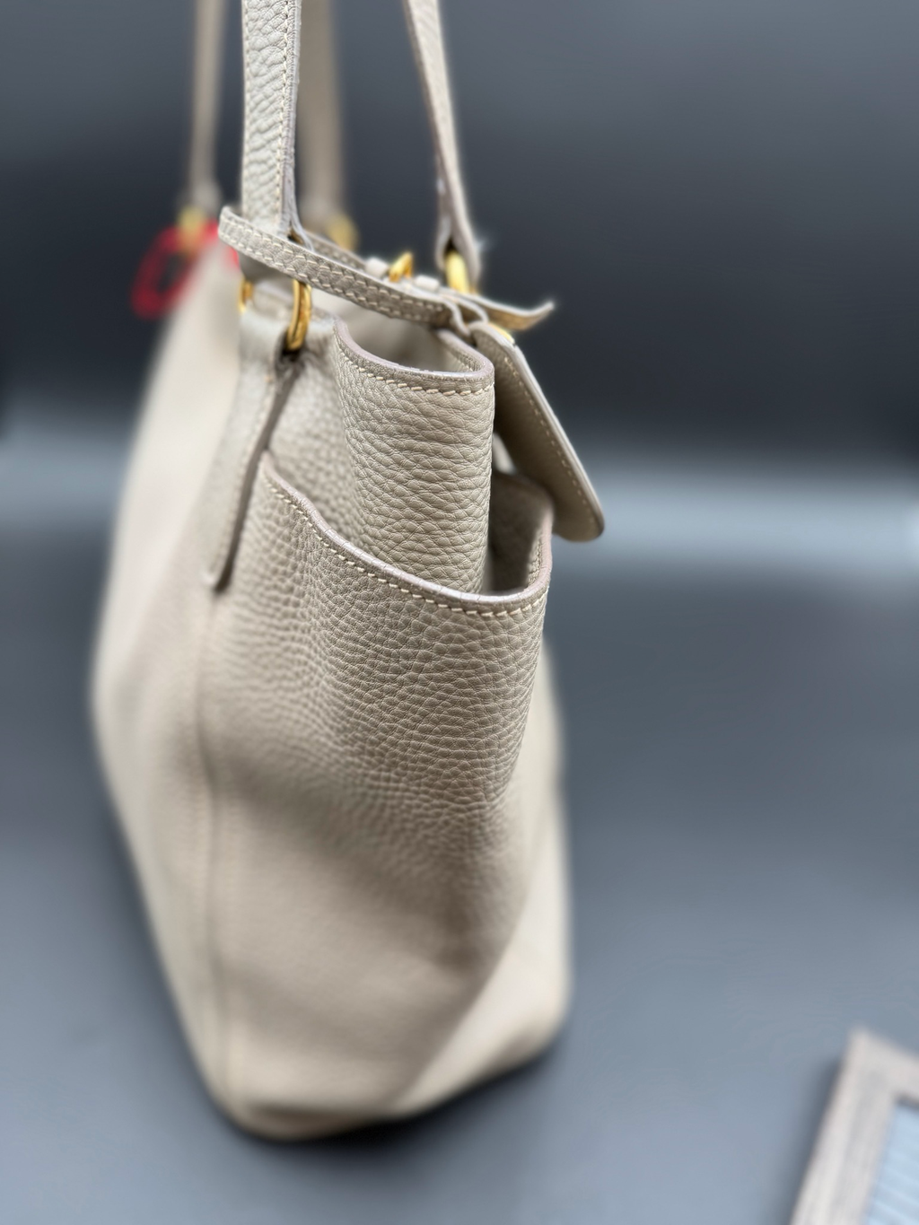 Prada Vitello Daino Long Strap Tote Shopper Side Pocket