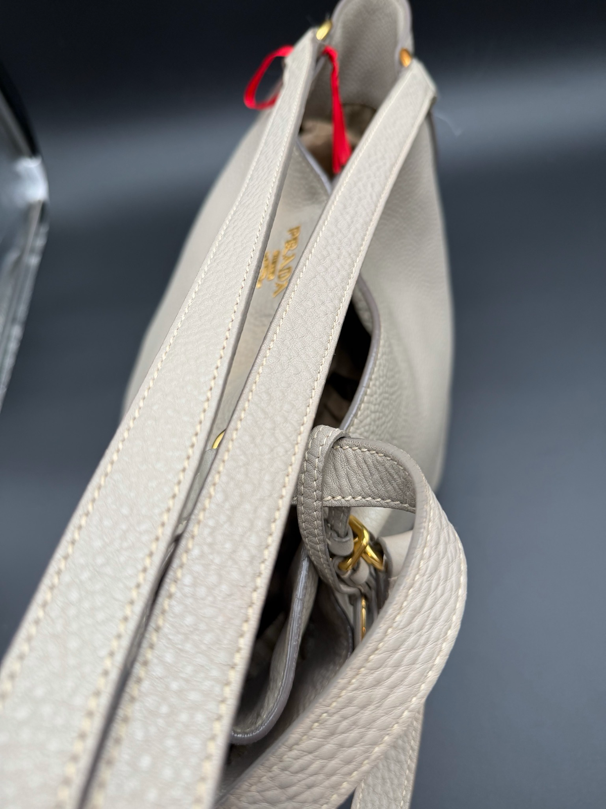 Prada Vitello Daino Long Strap Tote Shopper Side Pocket