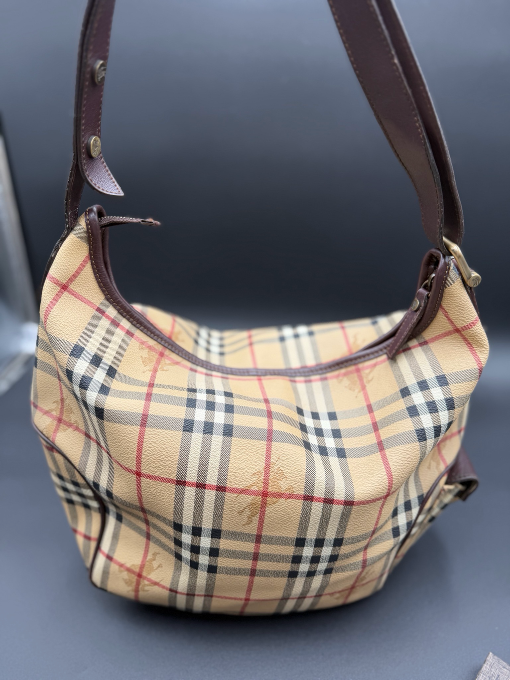 Burberry Haymarket Check Hobo Shoulder Bag