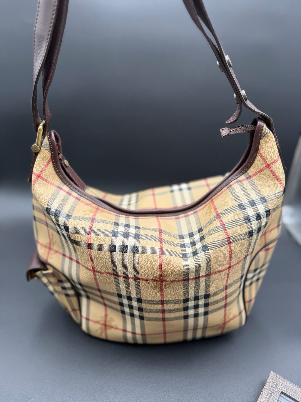 Burberry Haymarket Check Hobo Shoulder Bag