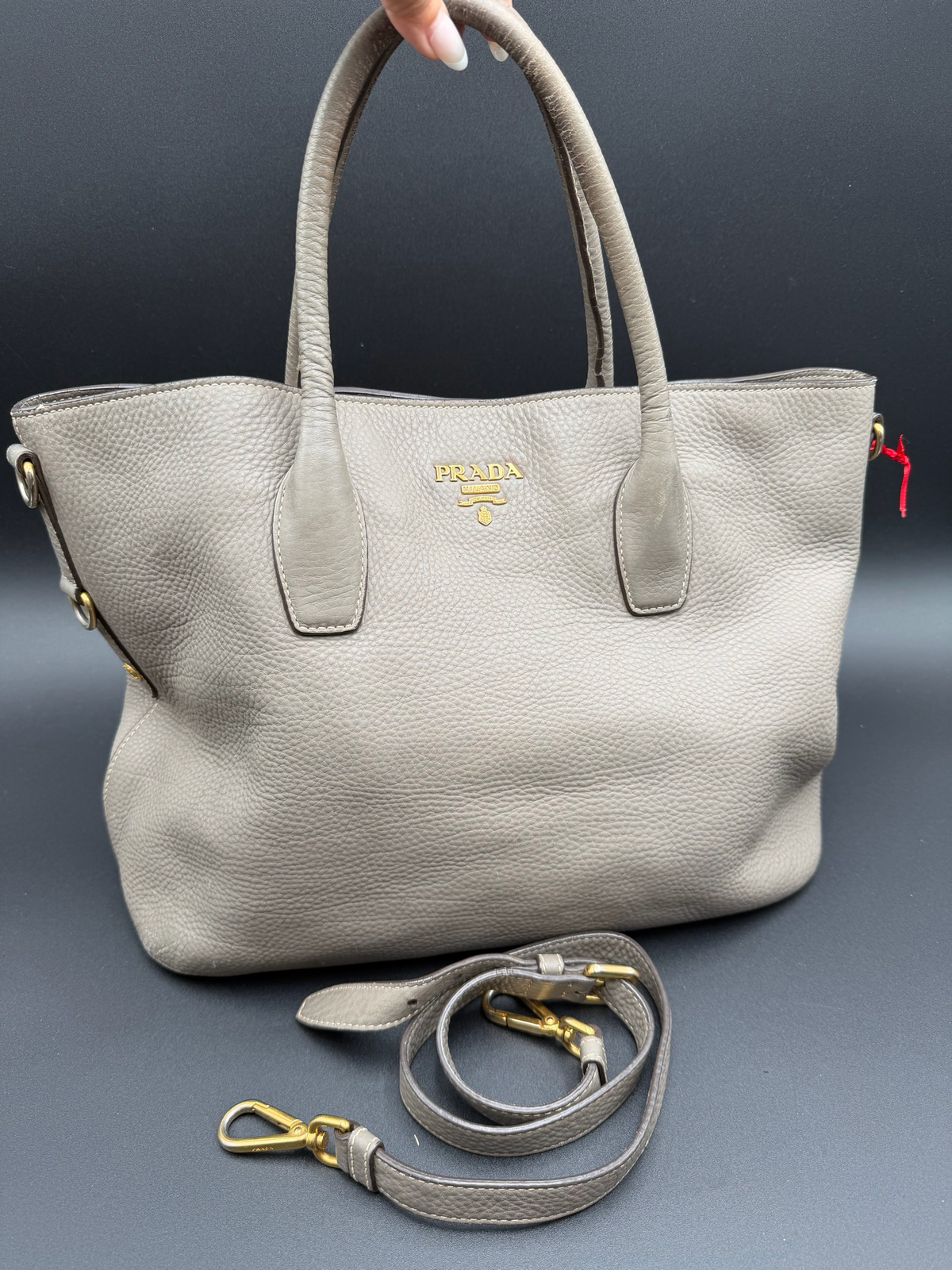 Prada Vitello Daino Messenger Crossbody Top Handle Tote