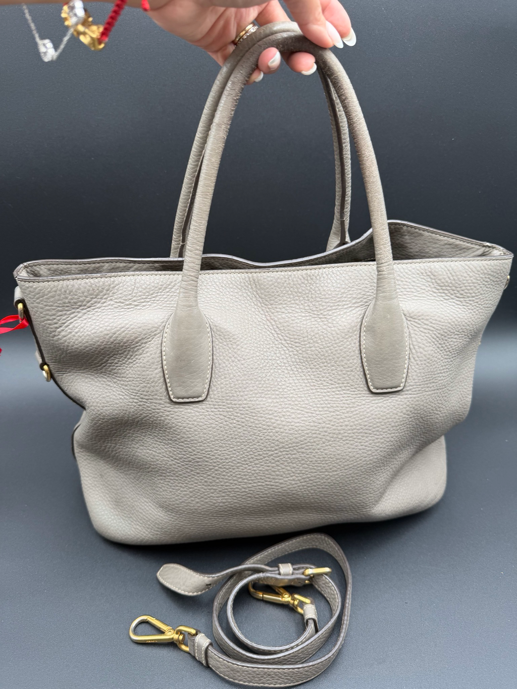 Prada Vitello Daino Messenger Crossbody Top Handle Tote