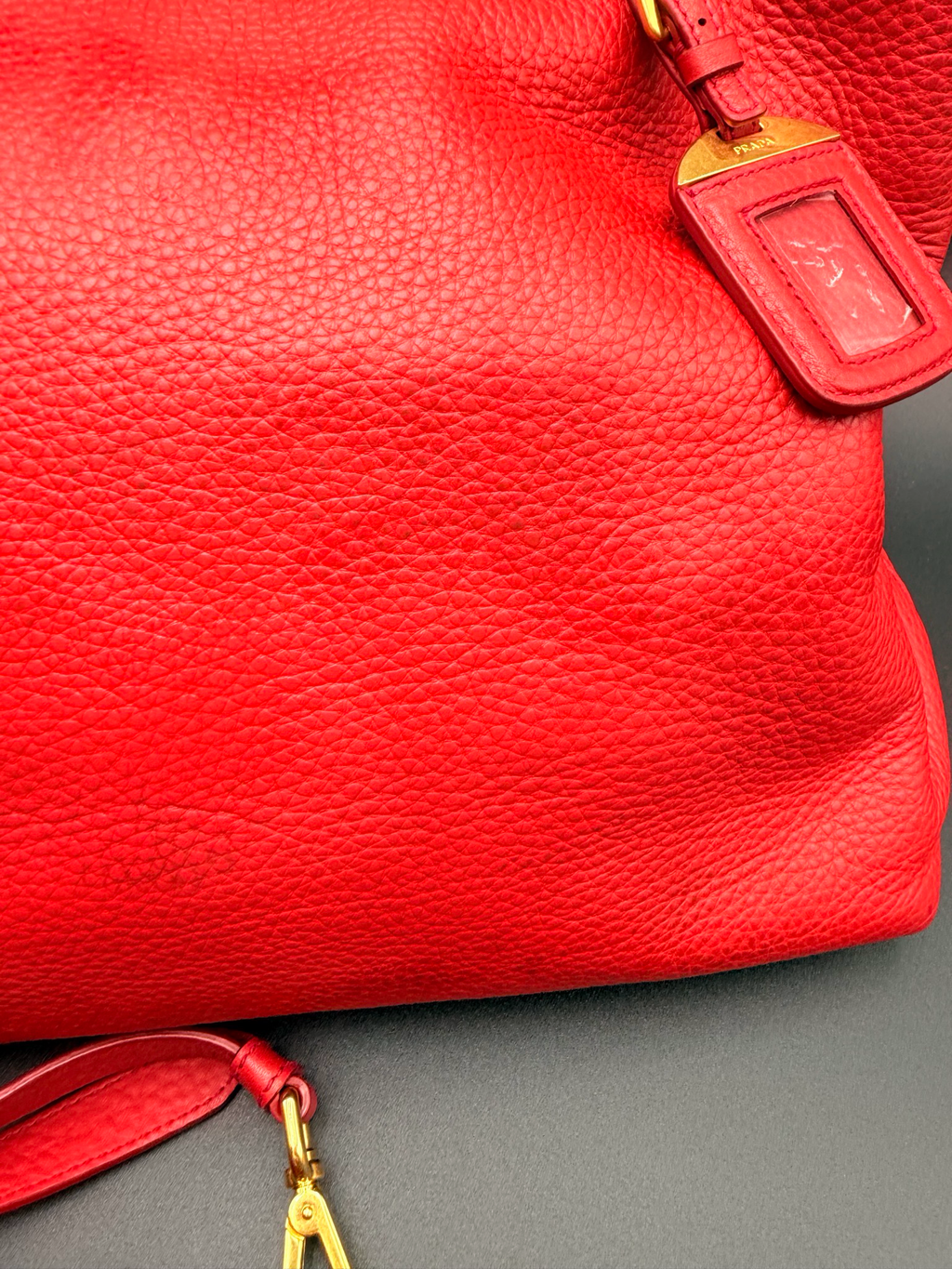 Prada Vitello Daino Vertical Tote Large Sling Messenger Red