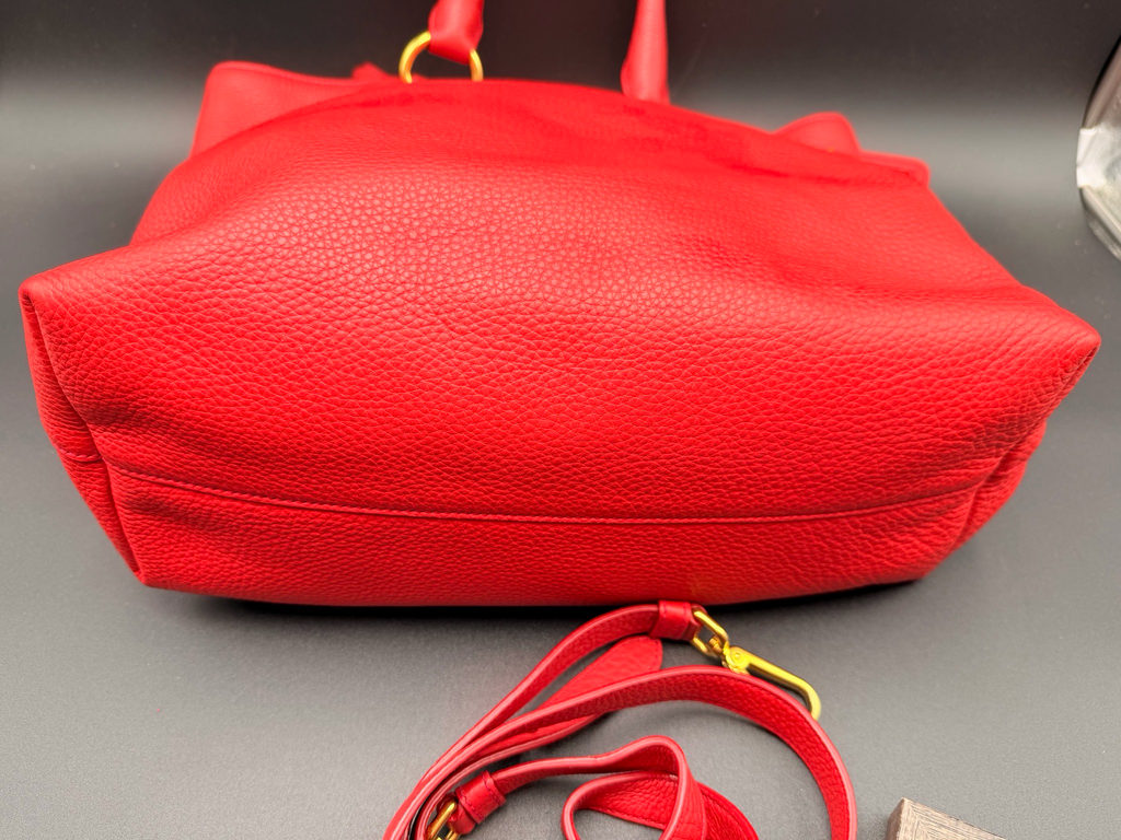 Prada Vitello Daino Vertical Tote Large Sling Messenger Red