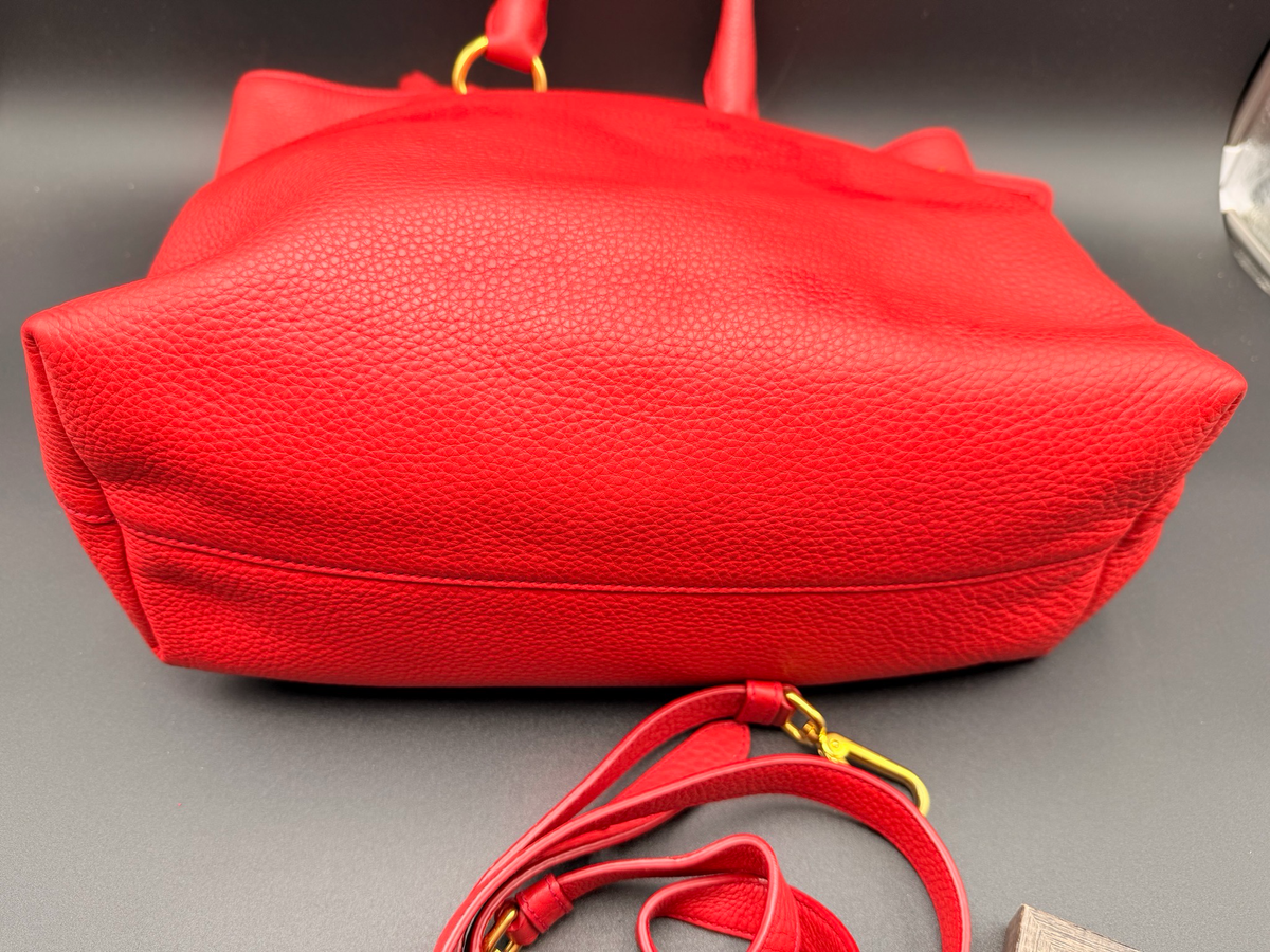 Prada Vitello Daino Vertical Tote Large Sling Messenger Red