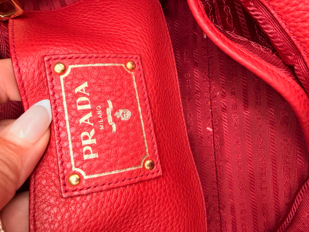 Prada Vitello Daino Vertical Tote Large Sling Messenger Red