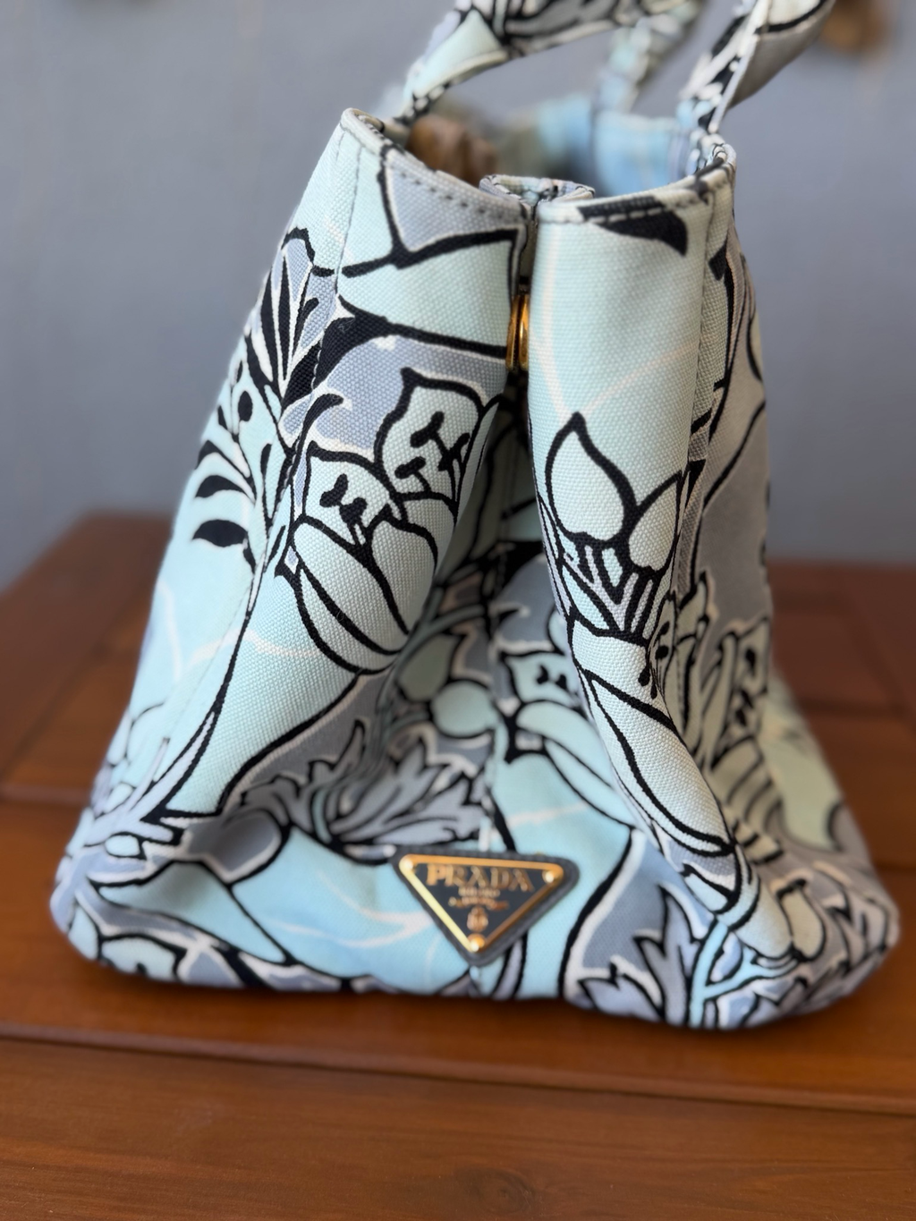 Prada Canapa Canvas Floral Print Large Crossbody Messenger