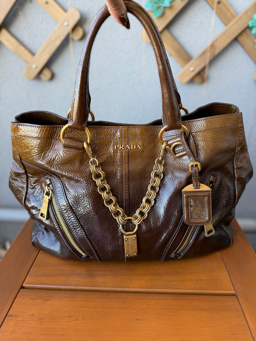 Prada Chain Link Tote Vitello Shine