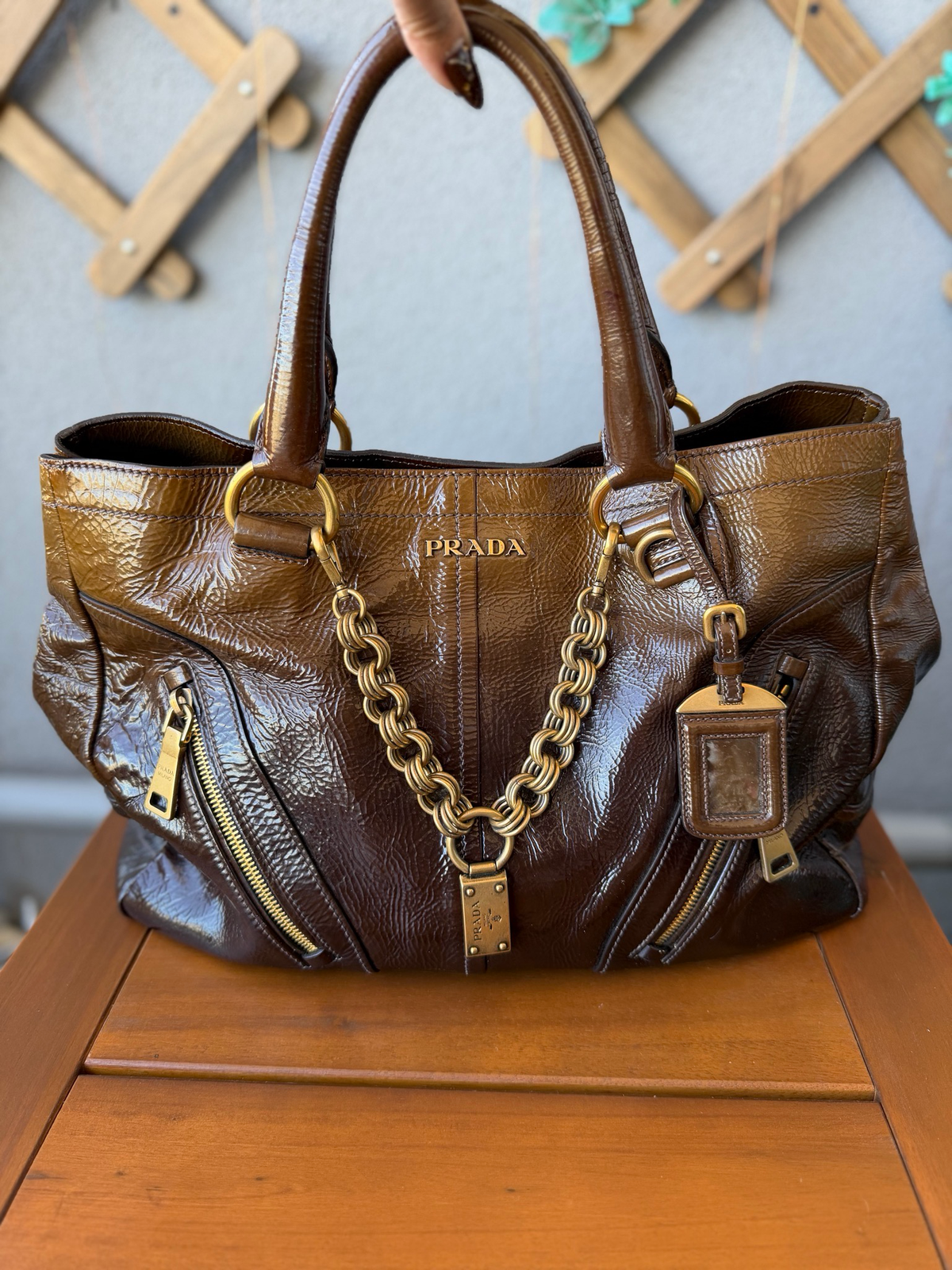 Prada Chain Link Tote Vitello Shine
