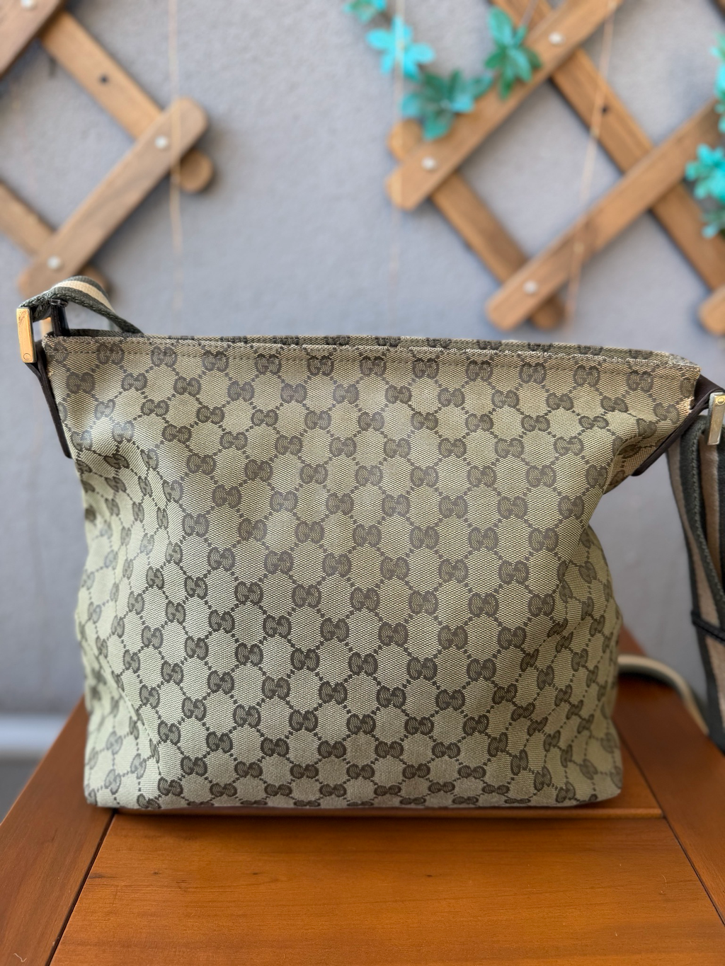 Gucci Monogram Canvas Sling Web Strap Crossbody