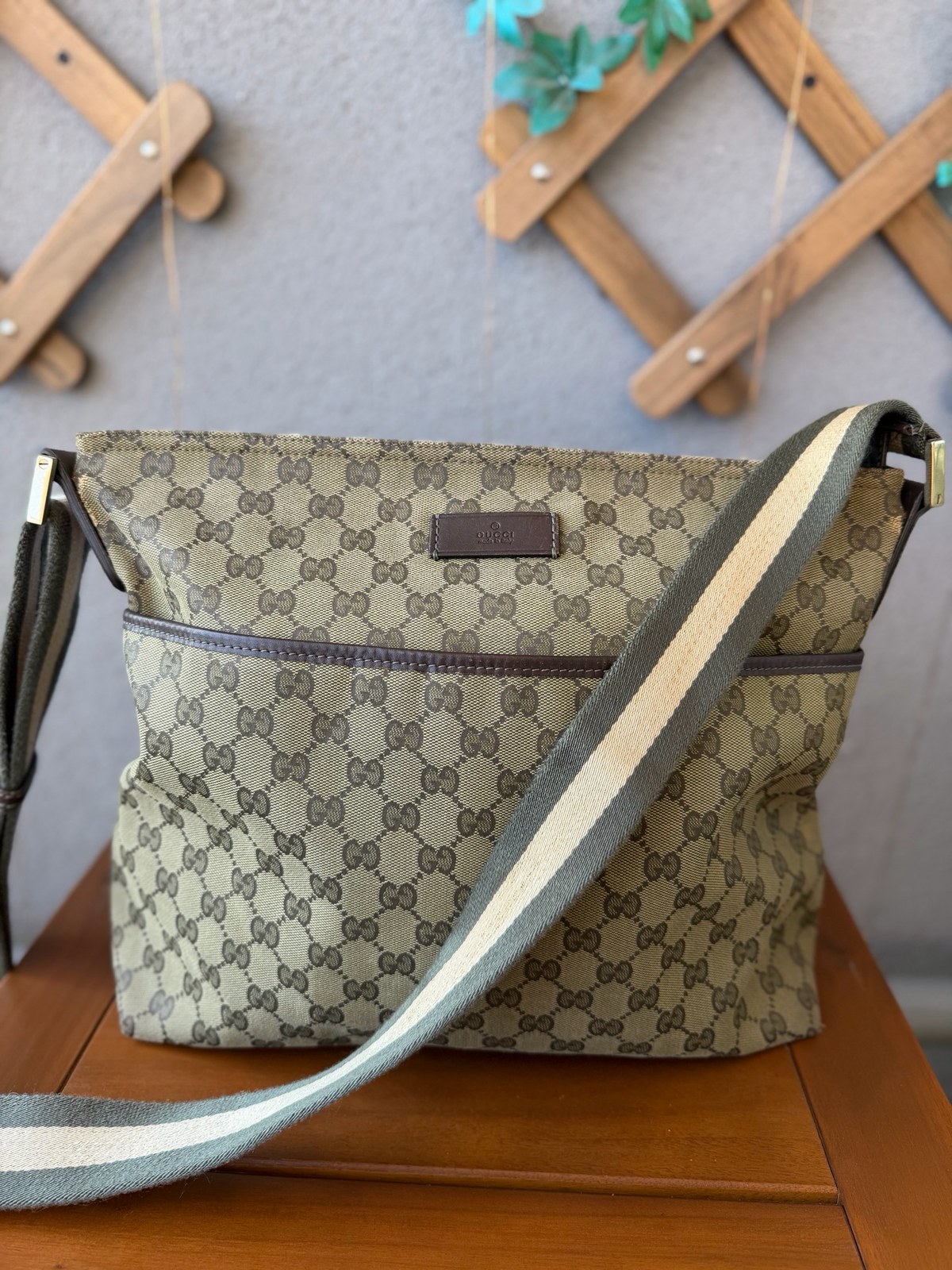 Gucci Monogram Canvas Sling Web Strap Crossbody