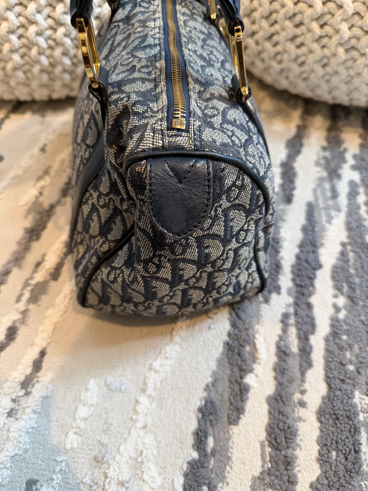 Christian Dior Trotter Mini Bowler Boston Satchel Navy