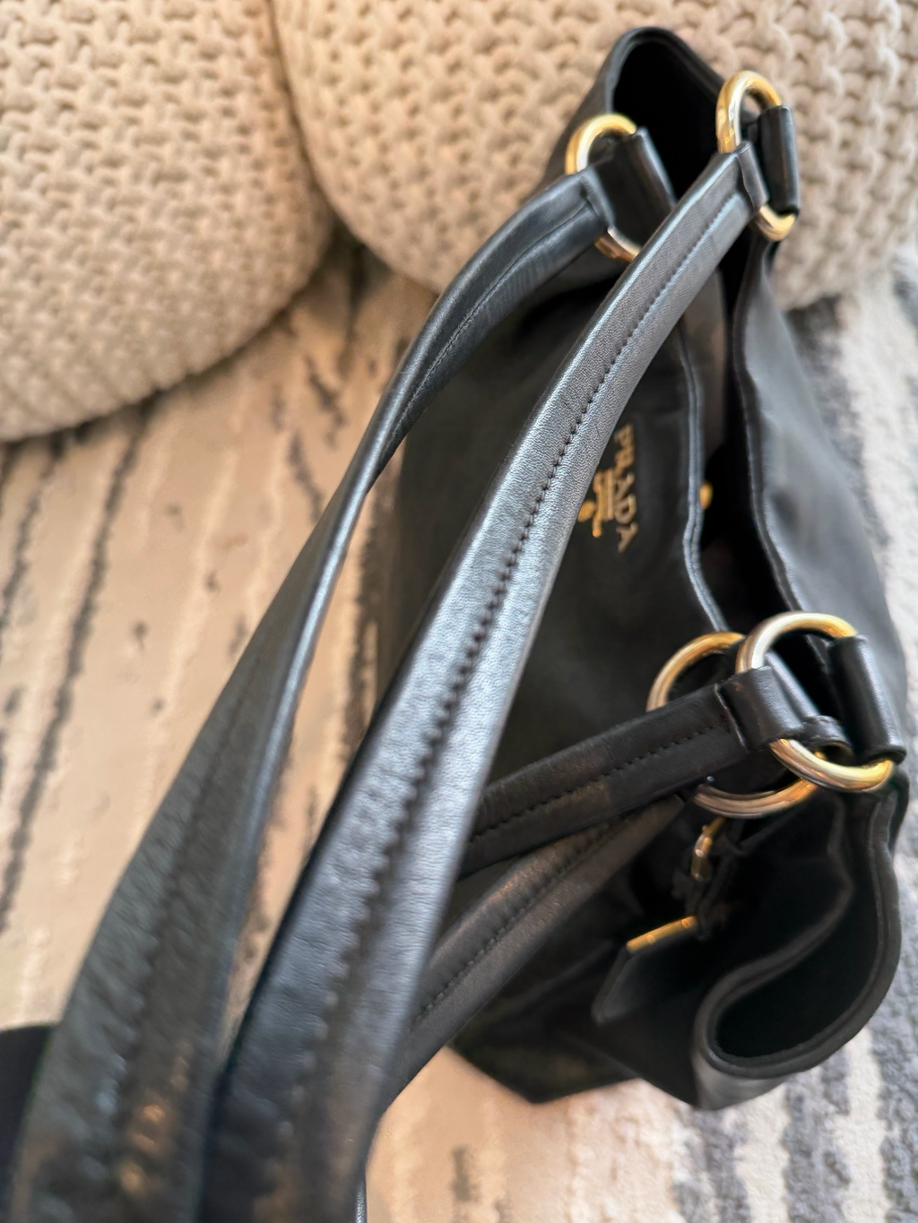Prada Black Long Strap Tote Soft Calfskin