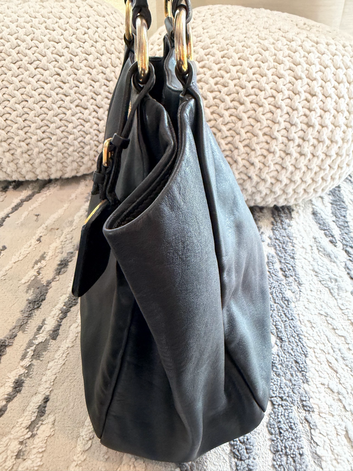 Prada Black Long Strap Tote Soft Calfskin
