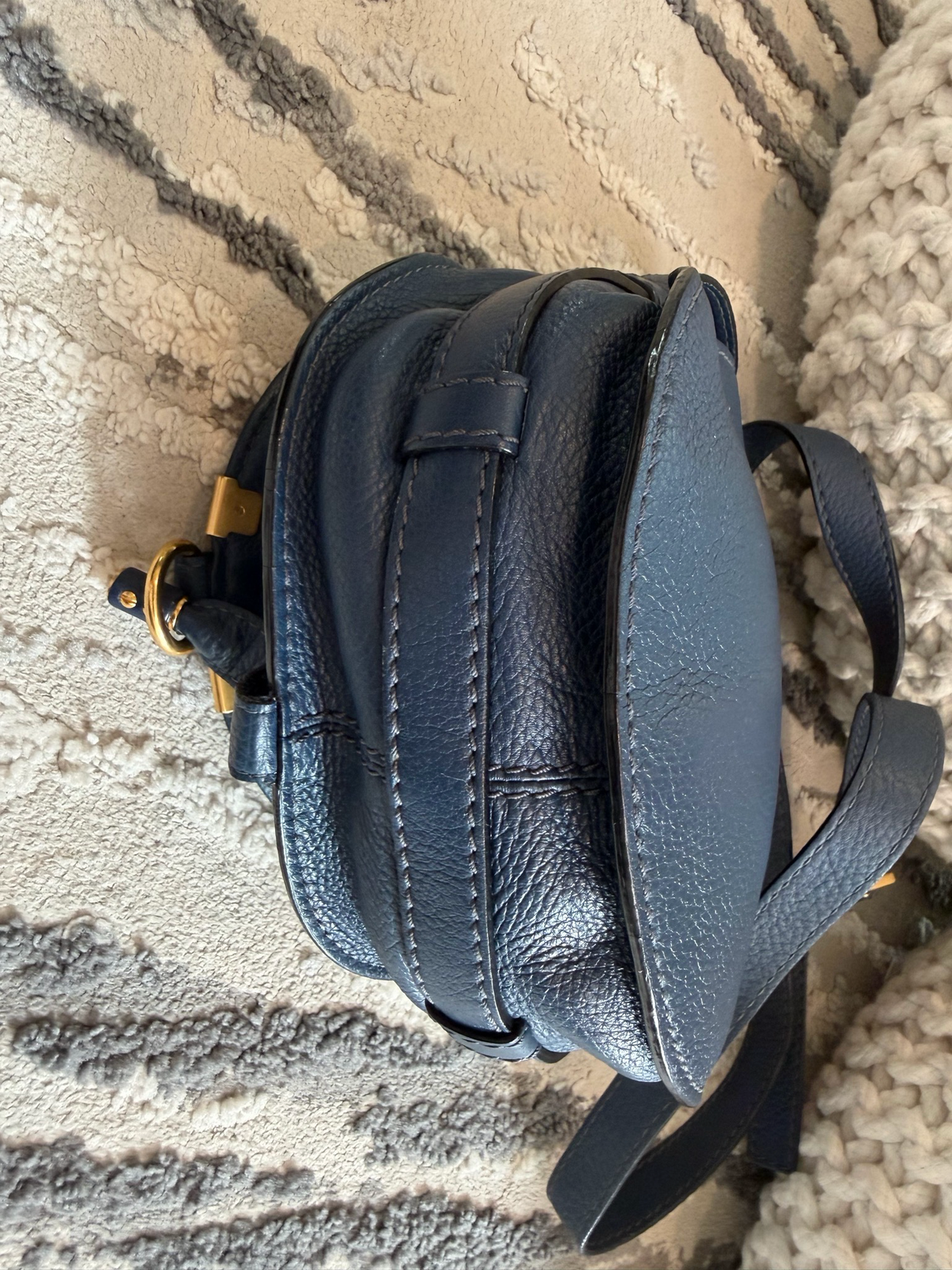 Chloe Pebbled Leather Mini Marcie Saddle Messenger Crossbody Navy Blue
