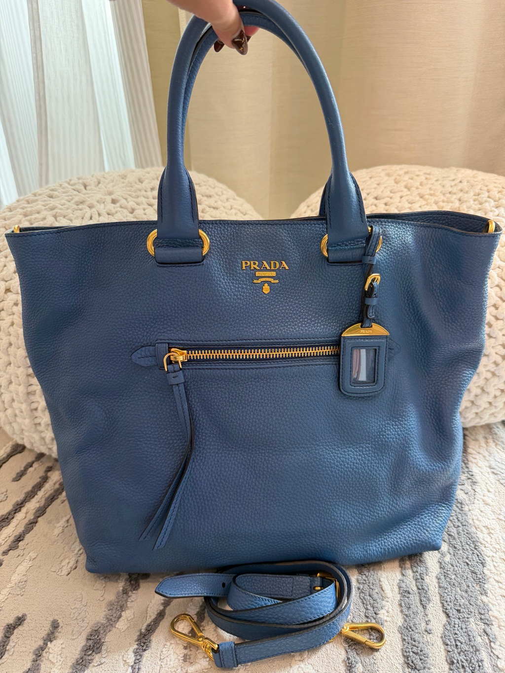 Prada Vitello Daino Shopper Convertible Messenger Crossbody Sling