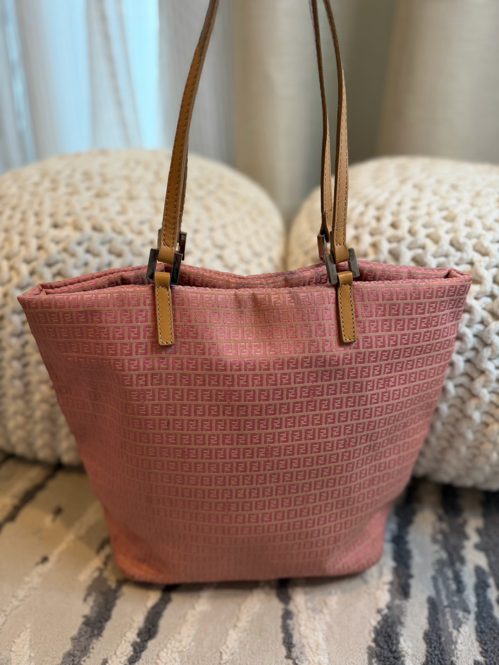 Fendi Zucchino Canvas Vertical Tote Pink