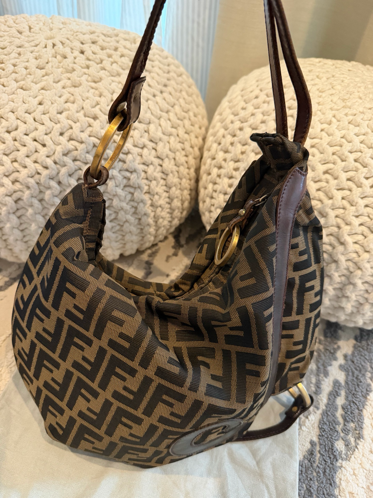 Fendi Zucca Tobacco Oyster Hobo Shoulder Bag