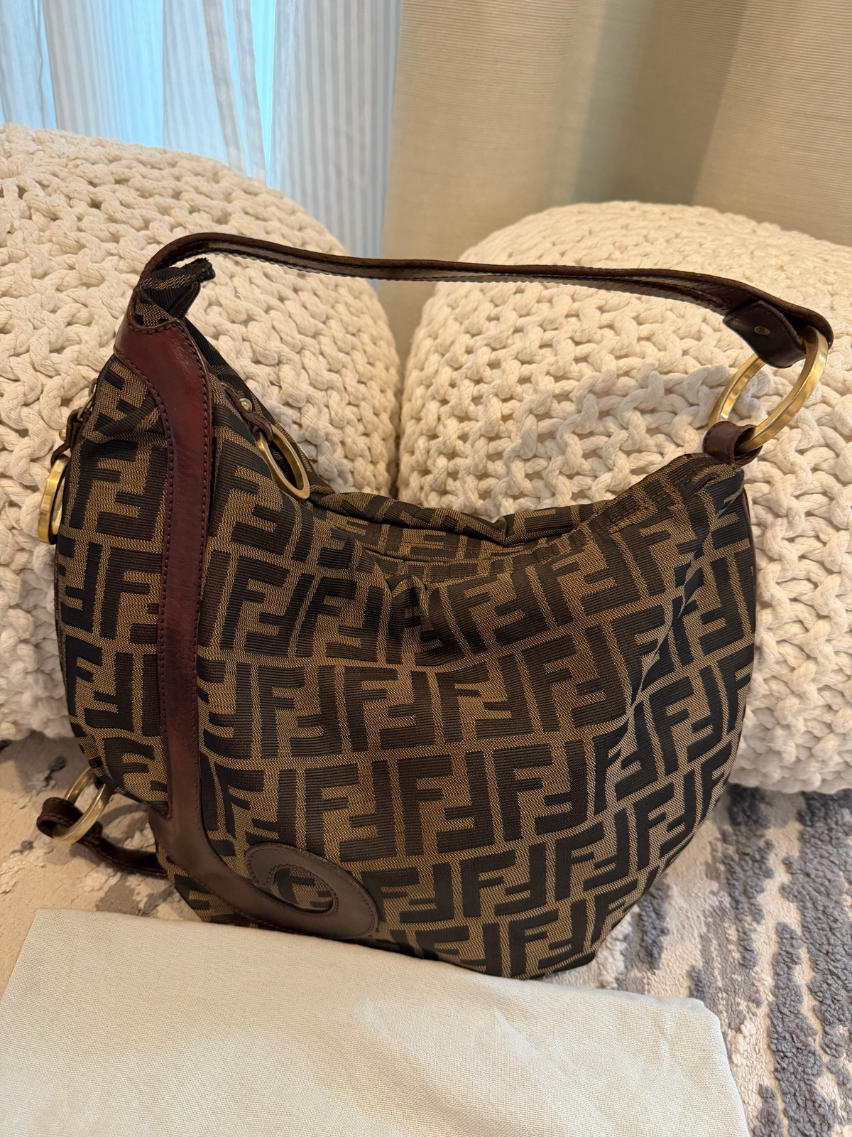 Fendi Zucca Tobacco Oyster Hobo Shoulder Bag