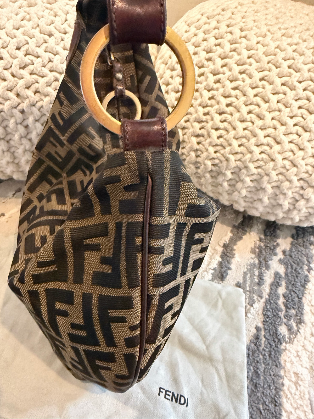 Fendi Zucca Tobacco Oyster Hobo Shoulder Bag