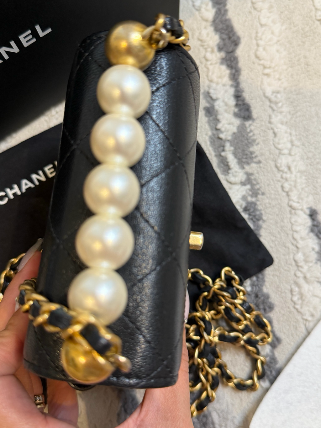 Chanel Chic Pearls Mini Goatskin Flap Bag Black