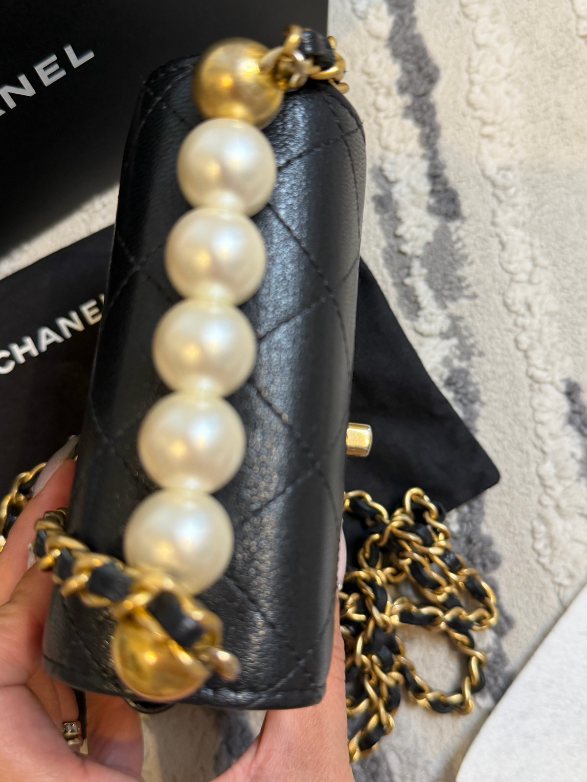 Chanel Chic Pearls Mini Goatskin Flap Bag Black