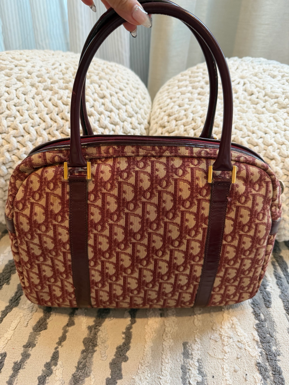Christian Dior Trotter Vintage Bowling Bag Burgundy
