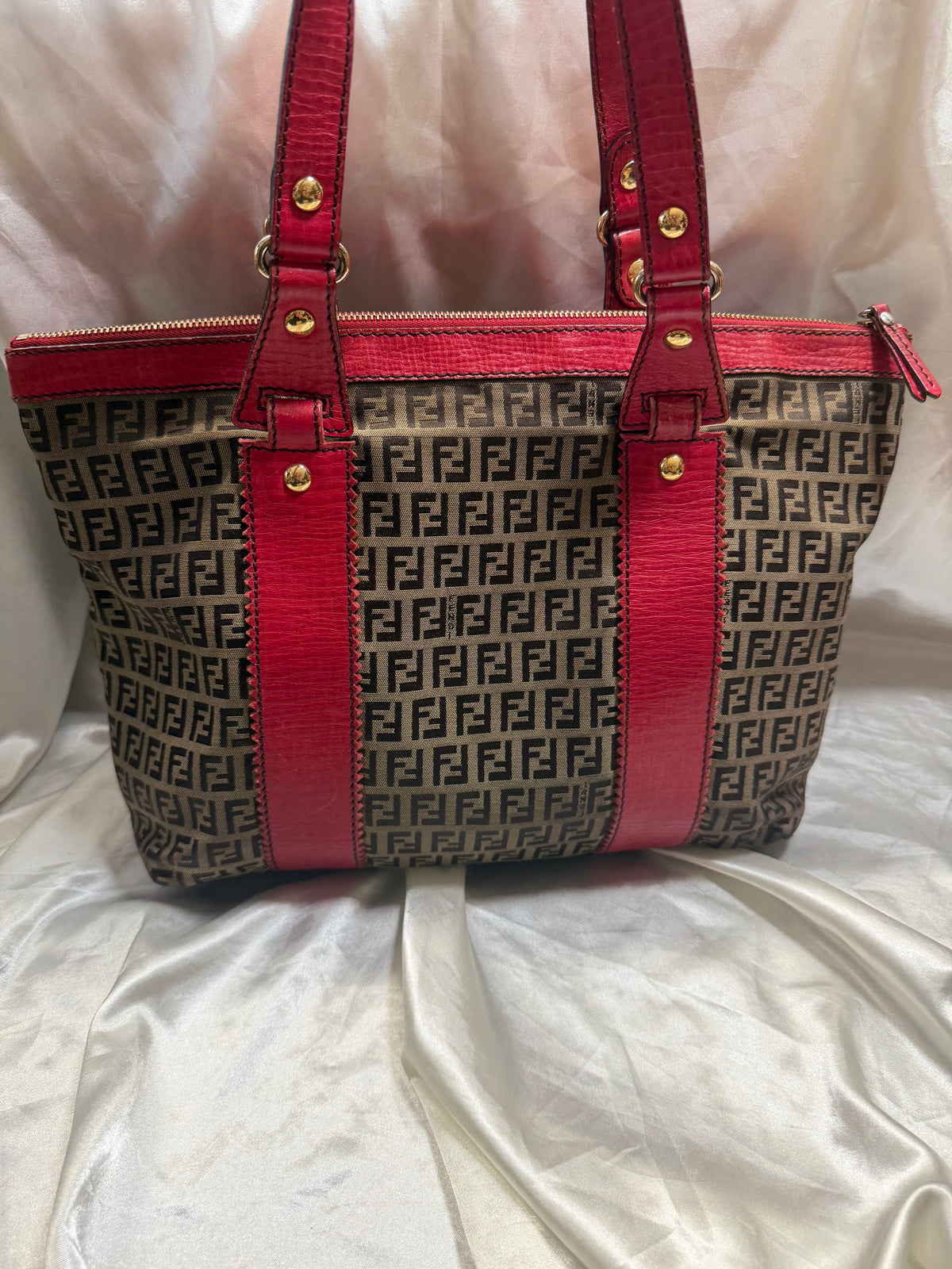 Fendi Zucchino Canvas Zipper Tote Shoulder Bag