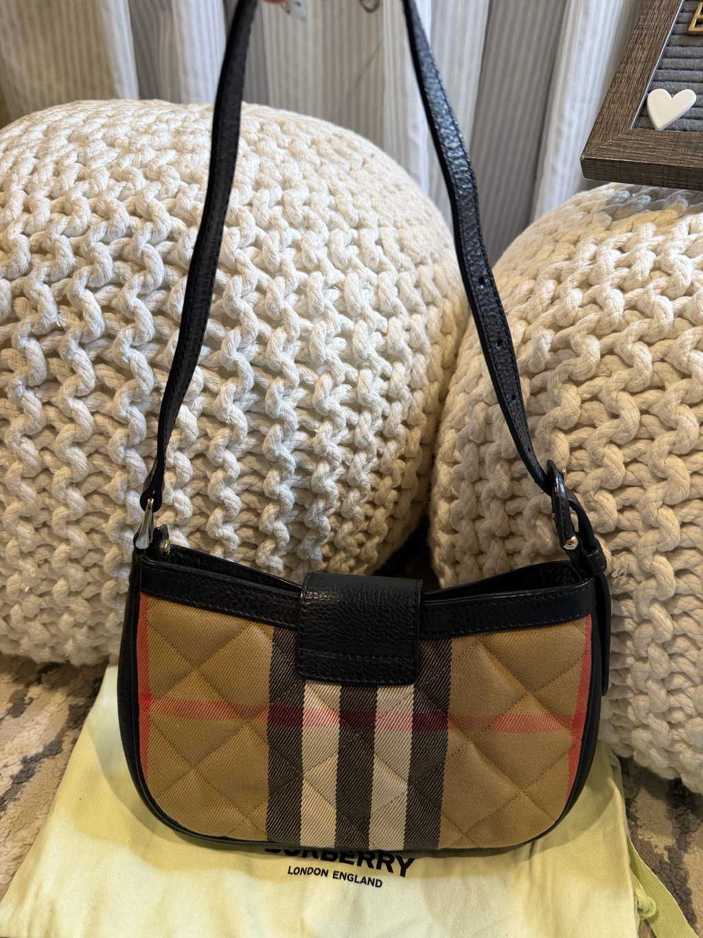 Burberry Hobo House Check Canvas And Leather Quilted