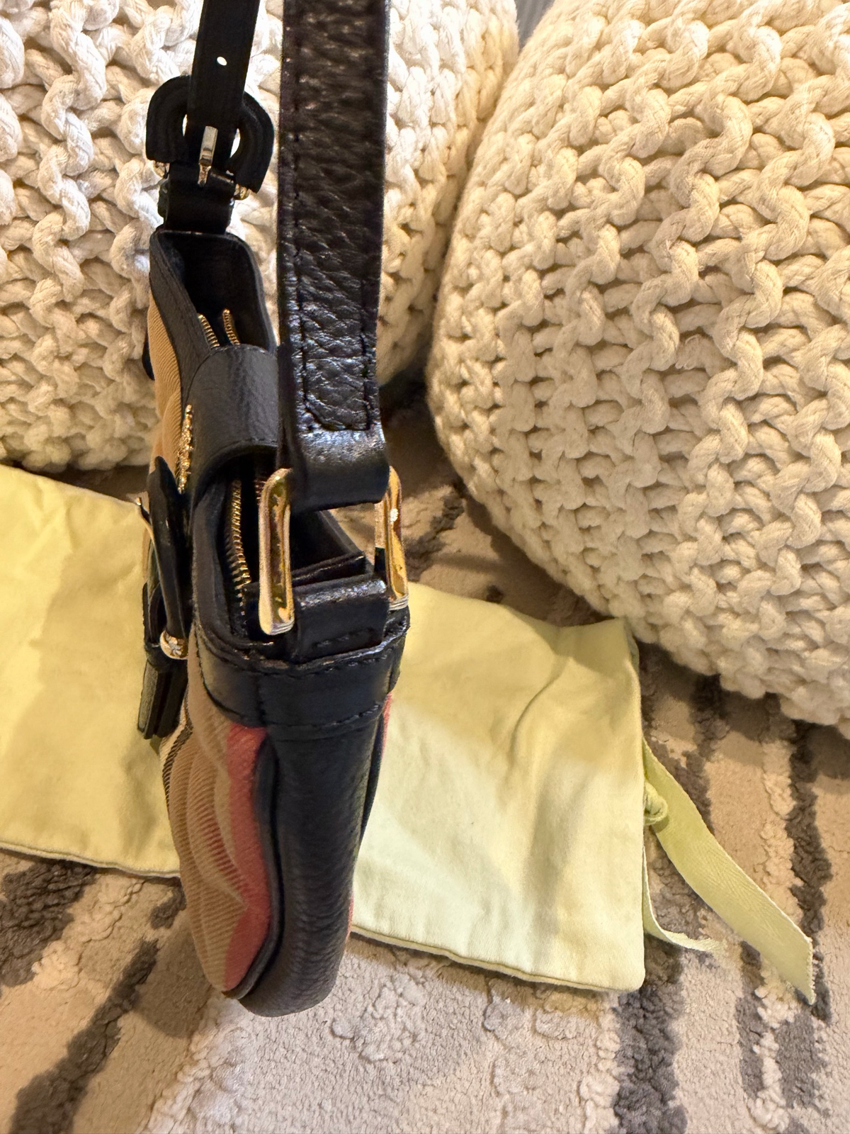 Burberry Hobo House Check Canvas And Leather Quilted