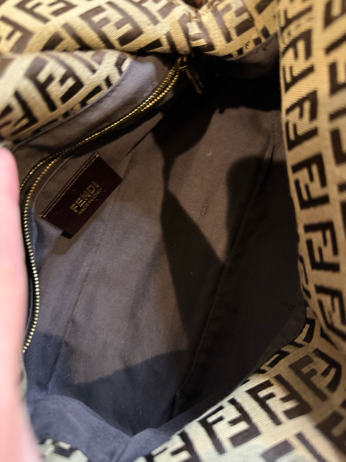 Fendi Zucca Baguette Double Flap Hobo Shoulder Tobacco