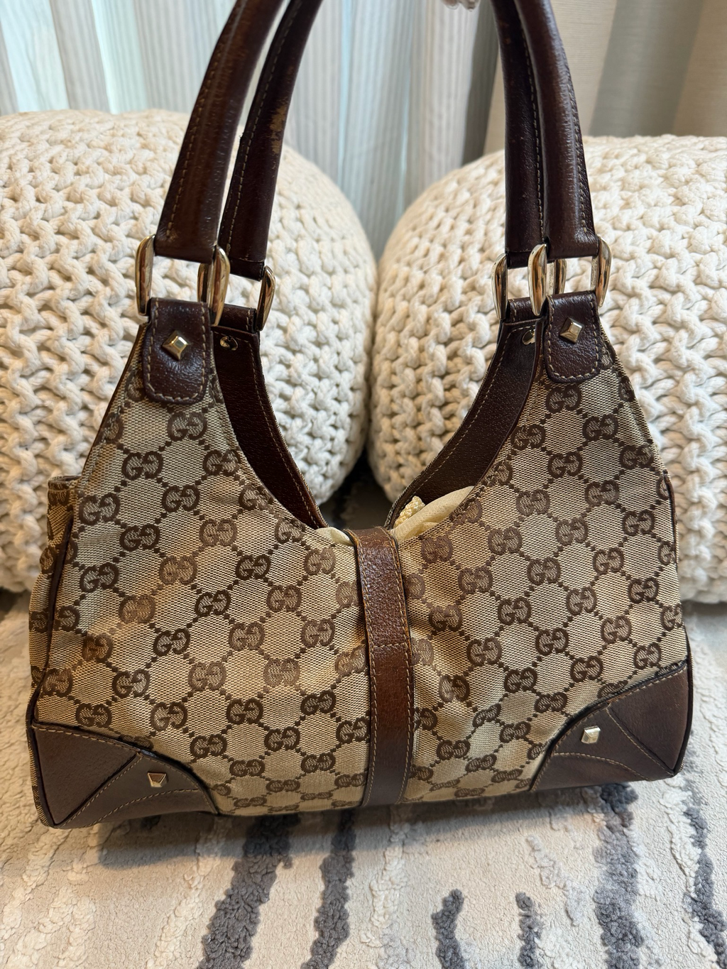 Gucci Monogram Canvas Jackie Hobo Piston Lock