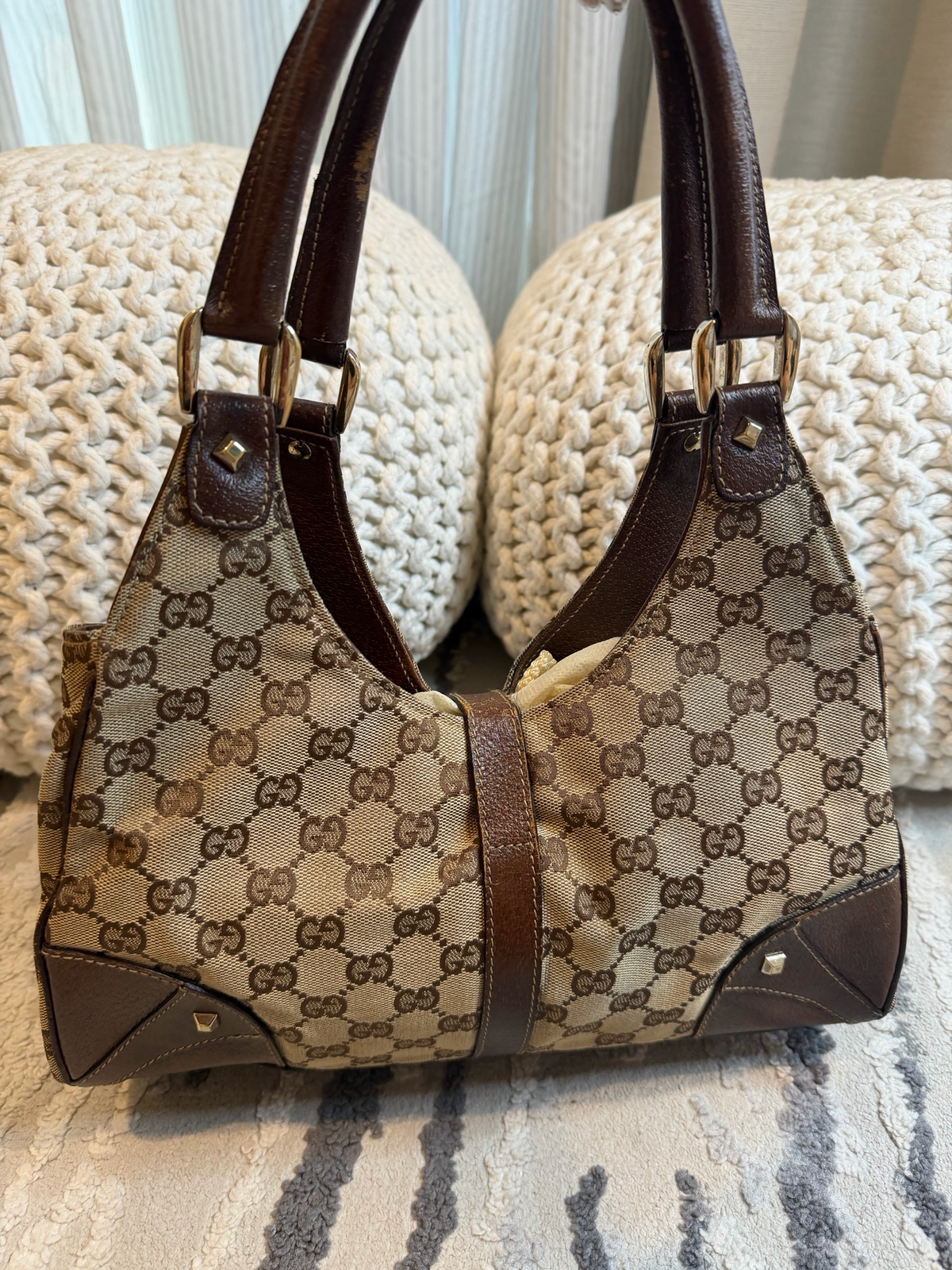 Gucci Monogram Canvas Jackie Hobo Piston Lock