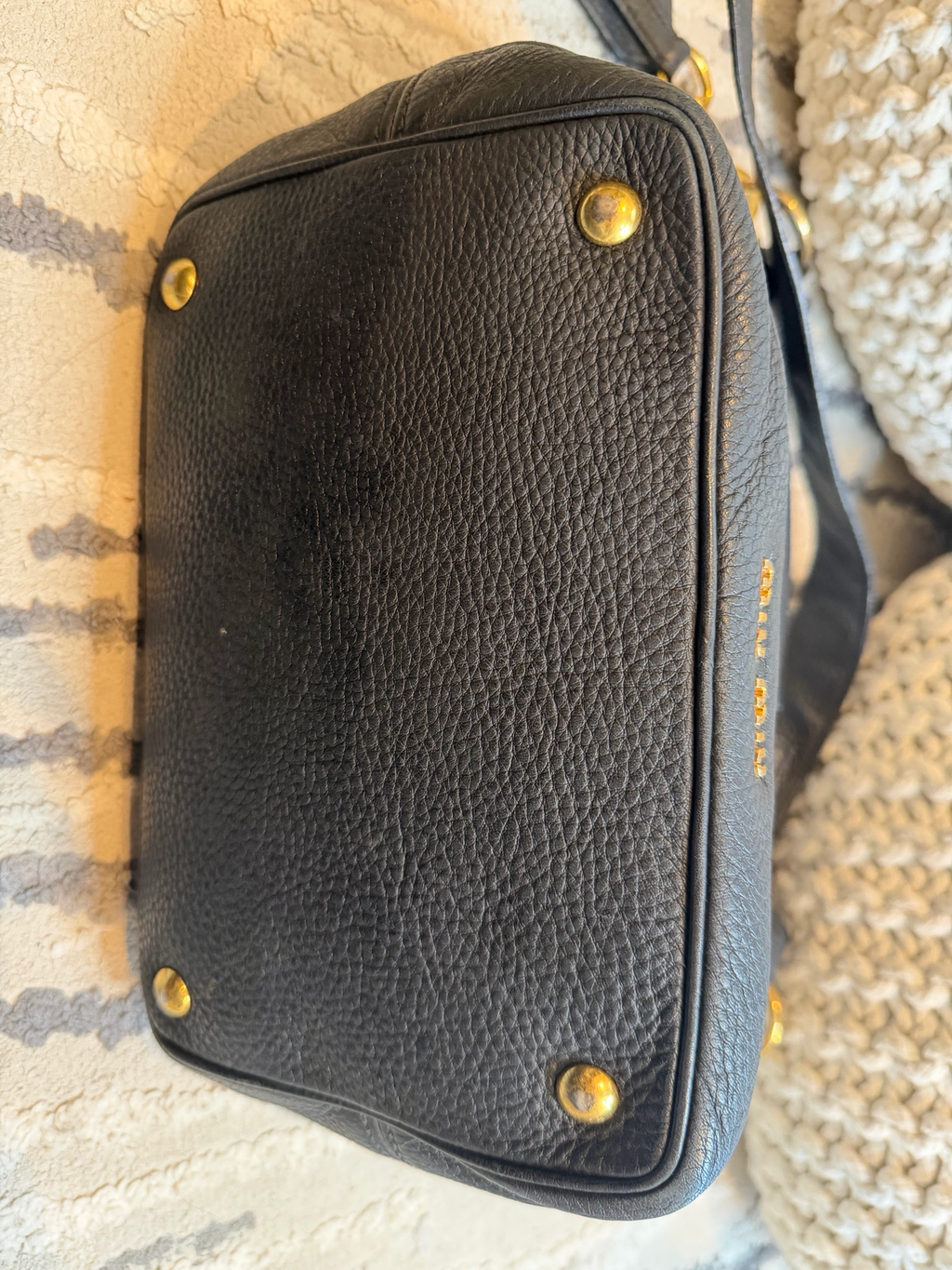 Miu miu Pebbled Leather Lock Bucket Shoulder Hobo Sling Bag