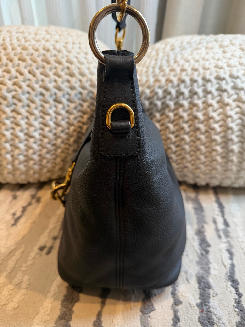 Miu miu Pebbled Leather Lock Bucket Shoulder Hobo Sling Bag