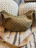 Gucci Monogram Canvas Web Strap Sling Half Moon Crossbody