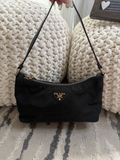 Prada Nylon Tessuto Pochette Hobo Shoulder Black